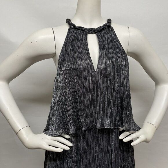 ELLA MOSS Silver Stripe METALLIC Tiered Dress M - Picture 7 of 16